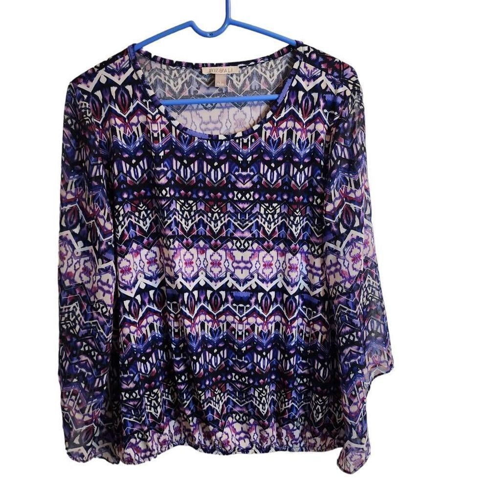 Roz & Ali Purple Printed Blouse Size Large